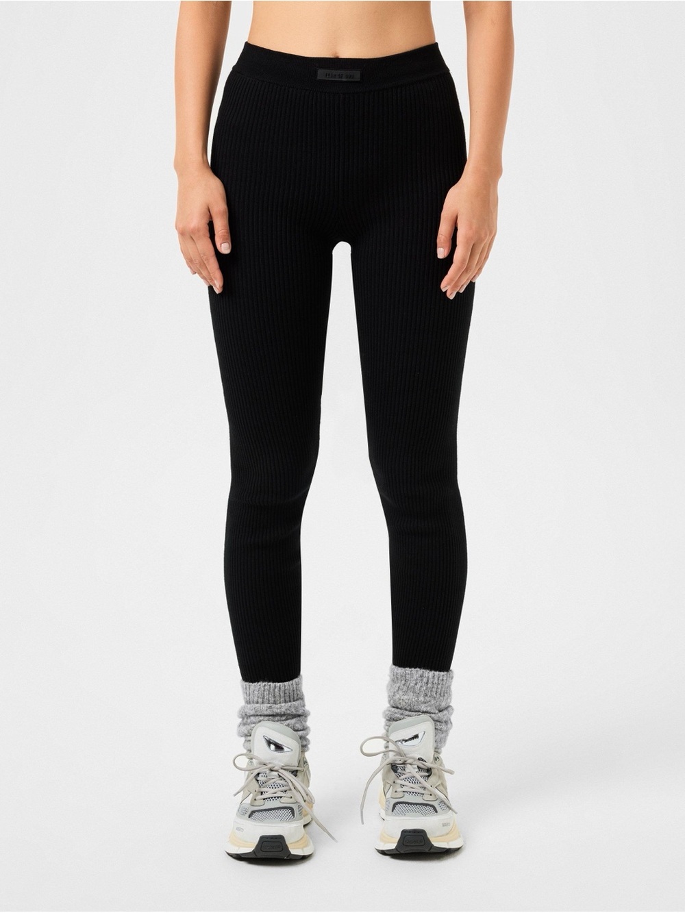 Essentials Fear Of God Black Cotton-Blend Ribbed Knit Leggings
